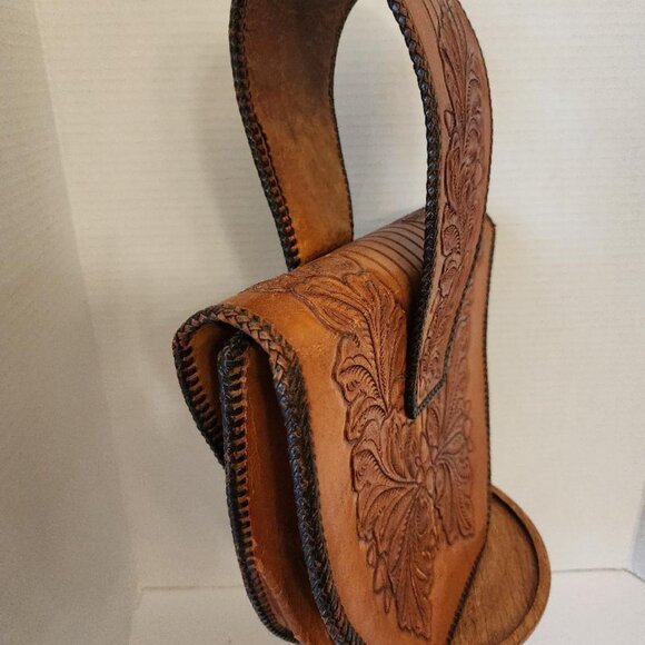 Vintage 1950's Wide Strap Tooled Leather Purse-Raleigh - Picture 4 of 9